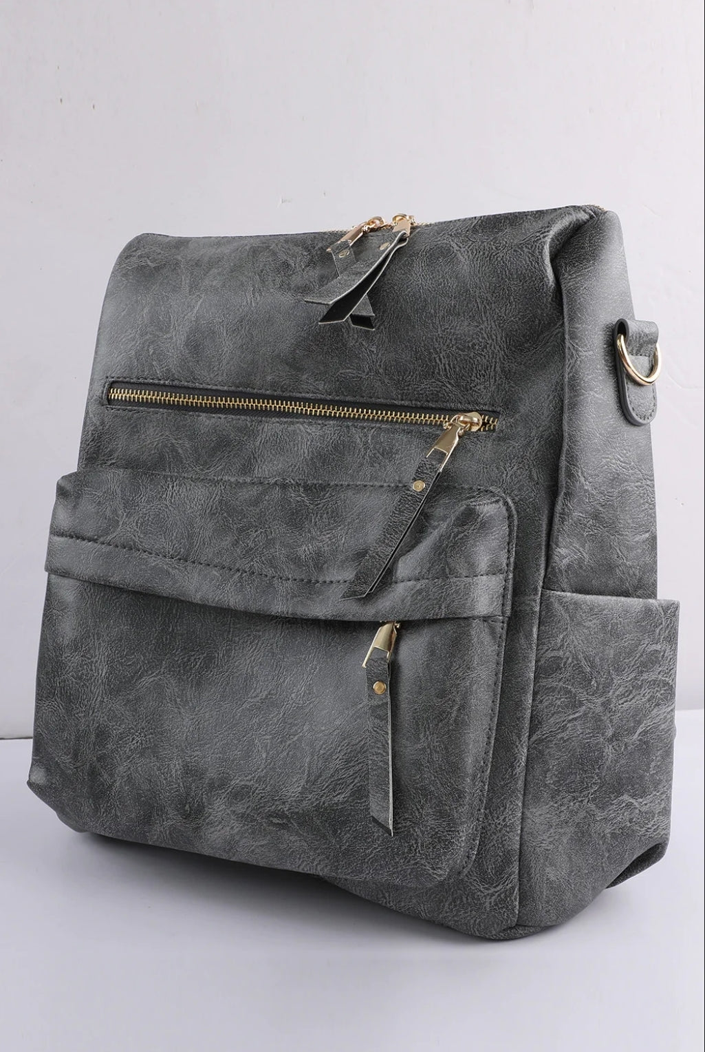 Gray Casual Versatile PU Leather Backpack