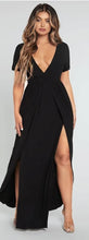 Load image into Gallery viewer, Women&#39;s Short Sleeve Plunging Deep V Neck Double Slit Thigh Dress