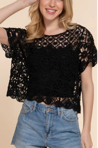 Black Scalloped Crochet Top