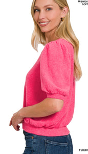 Brushed Melange Puff Sleeve Sweater