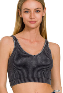 Washed Ribbed V Neck Bralette Tank