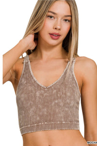 Washed Ribbed V Neck Bralette Tank