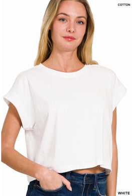 Cotton Folded Sleeve Crop Top