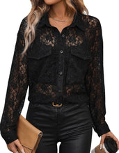 Load image into Gallery viewer, Black Lace Deop Shoulder Long Sleeve