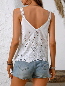 White Eyelet Embroidered Tank