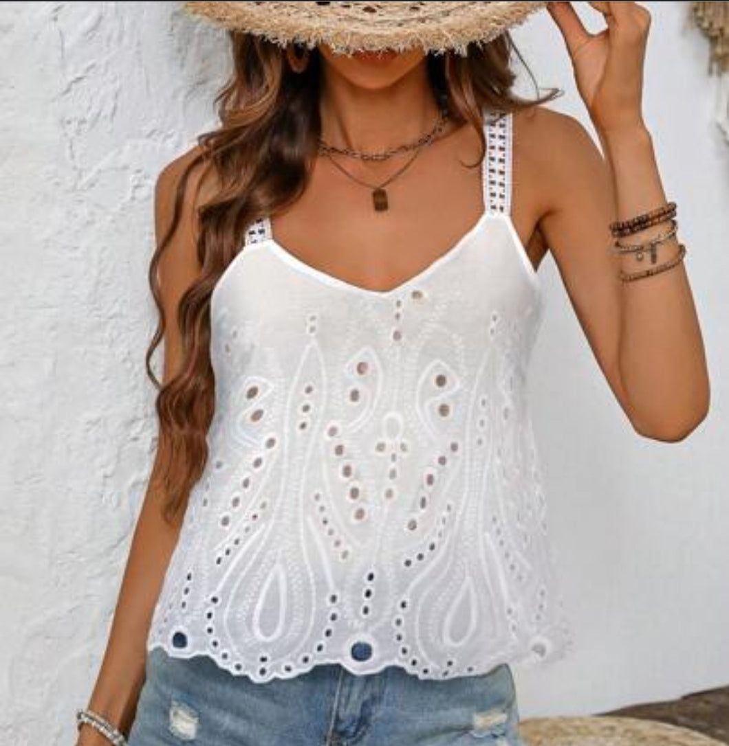 White Eyelet Embroidered Tank