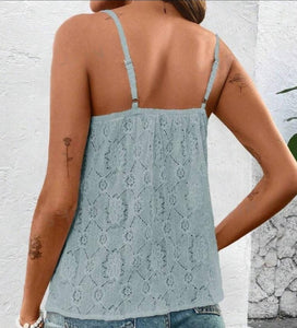 Lace Trimmed Eyelet Embroidery Camisole Top