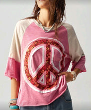 Load image into Gallery viewer, Pink Color Block Casual Knit Raglan Short Sleeve Loose T-Shirt