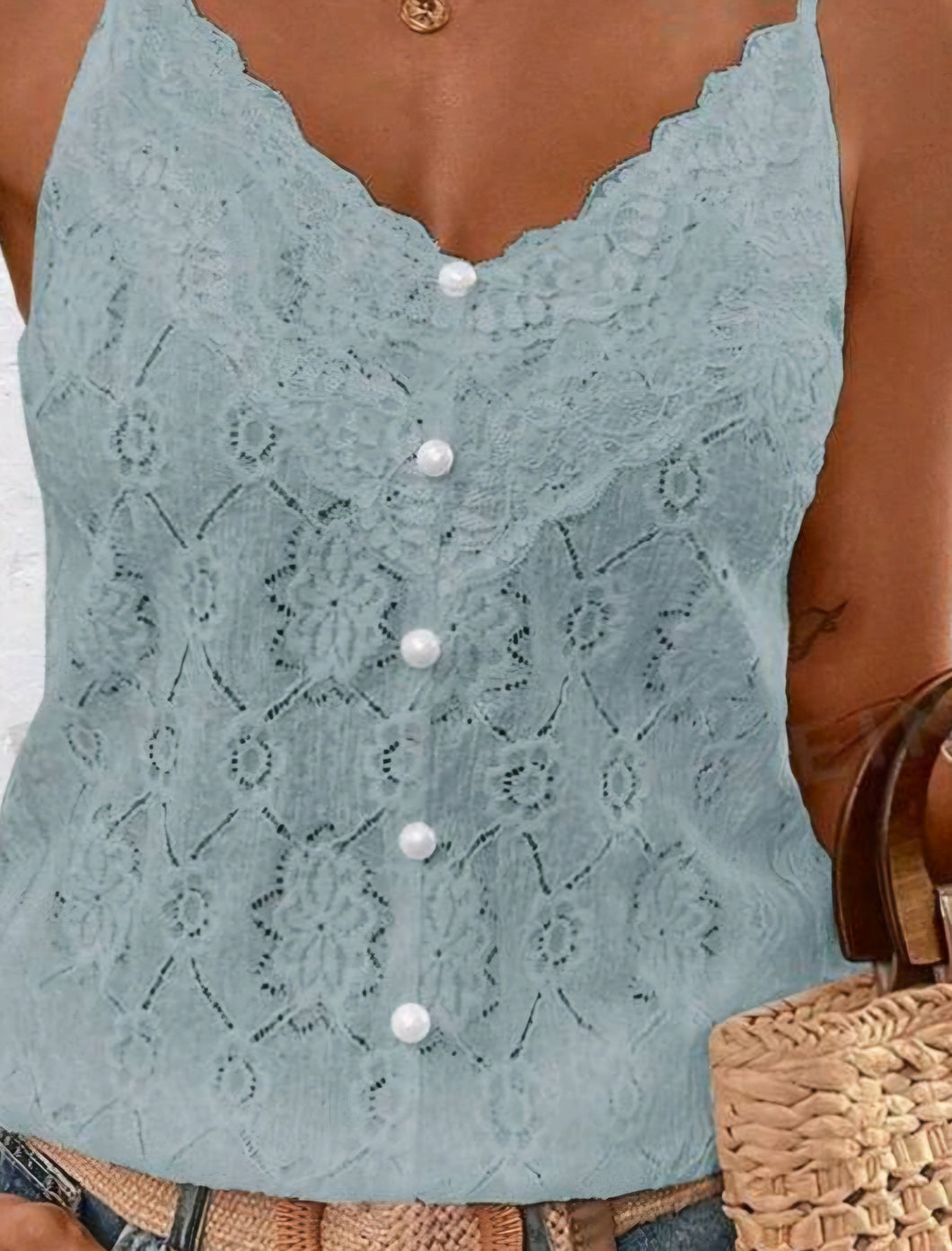 Lace Trimmed Eyelet Embroidery Camisole Top