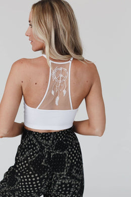 Three Birds Nest Peace Dreamcatcher Tattoo Bralette - White