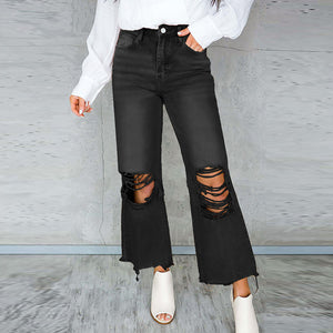 Women's Ripped Jeans Washed High Waist Jeans