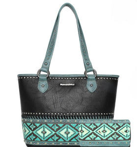 Montana West Aztec Tooled Collection Concealed Carry Western Tote With Matching Wallet