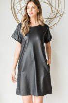 Load image into Gallery viewer, Black Faux Leather Dress