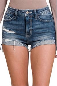 Zenana Cutoff Denim Shorts with Front Folded Hem