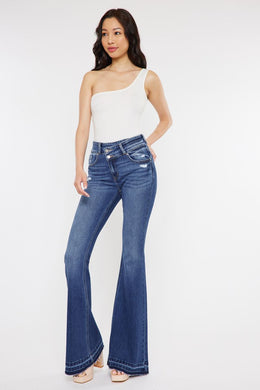 Kancan High Rise Cross-Over Flare Jeans