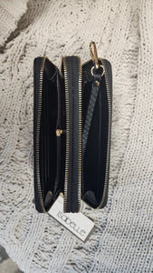Double Zip-Around Wristlet Wallet Black