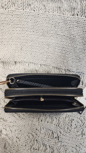 Double Zip-Around Wristlet Wallet Black