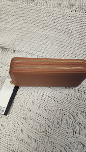 Double Zip-Around Wristlet Wallet Brown