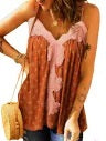 Brown Boho Printed Lace Neckline Flowy Tank Top
