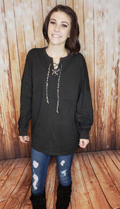 Leopard Lace Up Jersey with Elbow Patch