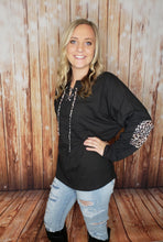 Load image into Gallery viewer, Leopard Lace Up Jersey with Elbow Patch