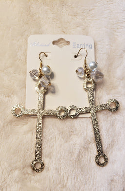 Gold Hammered Cross EarRings 00005