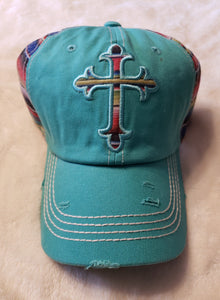 Turquoise and Serape Hat with Cross