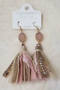 Pink and Rose gold tassel earrings