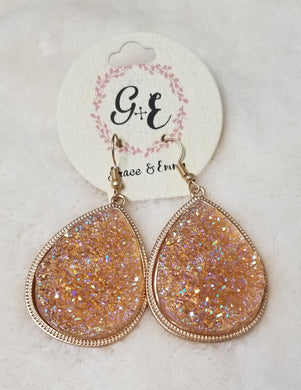 Peach sparkle tear drop earings