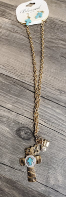 Gold and turquoise cross necklace 02919