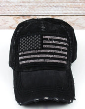 Load image into Gallery viewer, DISTRESSED BLACK WITH BLACK AND GRAY FLAG CAP