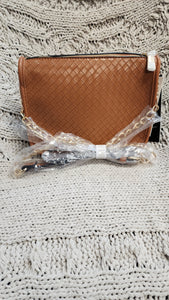 Woven Detail Chain Shoulder Bag Cross Body Brown