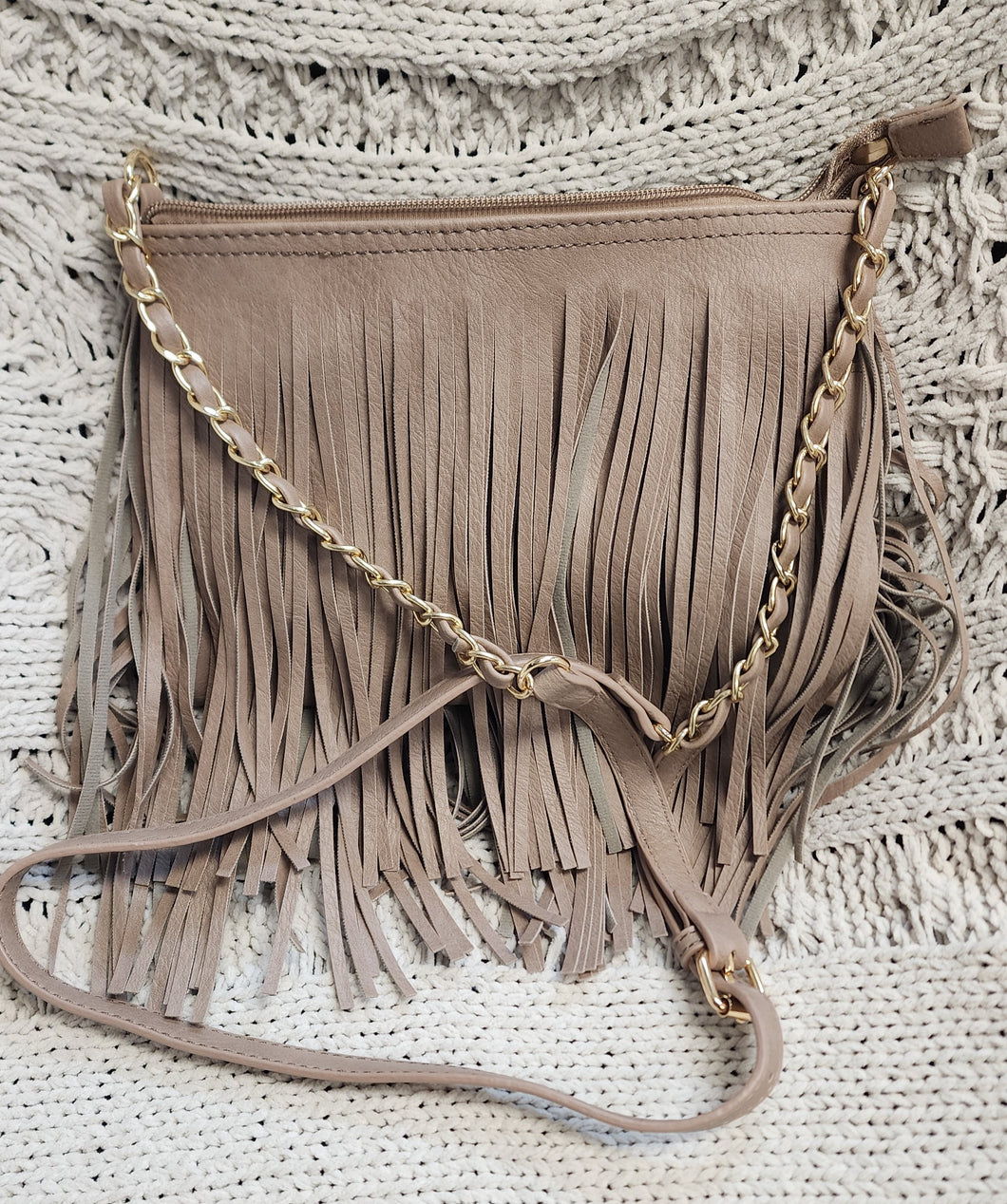 All-Around Fringed Cross Body Messenger  Taupe