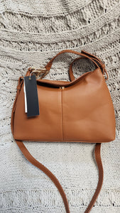 Soft Vegan Leather Medium Top-Handle 2 Way Hobo Handbag Brown