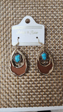 Load image into Gallery viewer, Turquoise Rock Brown LeatherTeardrop Earrings 05170