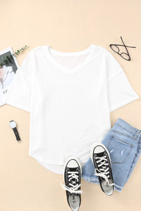 White Waffle Knit Drop Shoulder Loose Top