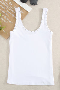 White Studded Ribbed Tank Top