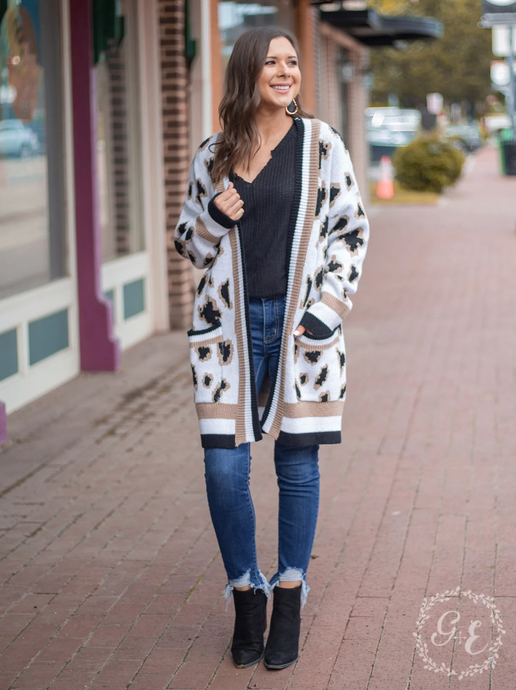 White Leopard Cardigan with Pockets