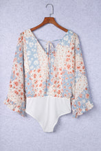 Load image into Gallery viewer, Sky Blue Floral Surplice Wide Sleeve Bodysuit