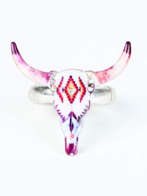Plum Navajo Steer Skull Ring