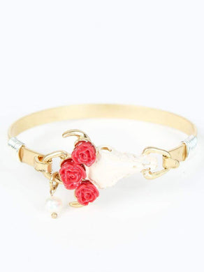Steer Skull with Roses Gold Bracelet