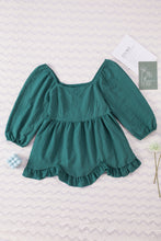 Load image into Gallery viewer, Green Ruffled Smocked 3/4 Sleeve Square Neck Blouse