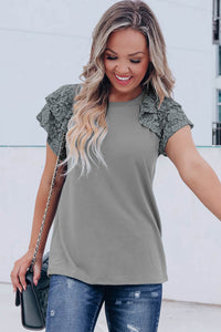 Gray Tiered Lace Sleeve Knit Top