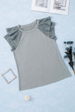 Load image into Gallery viewer, Gray Tiered Lace Sleeve Knit Top