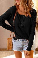 Load image into Gallery viewer, Black Waffle Knit Henley Top