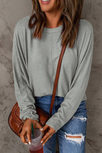 Gray Solid Color Patchwork Long Sleeve Top
