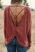 Load image into Gallery viewer, Pink Hollow-out Ruched Back Long Sleeve Top