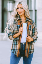 Load image into Gallery viewer, Brown Plaid Color Block Buttoned Shirt with Pockets
