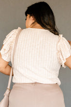 Load image into Gallery viewer, Beige Ruffled Rib Knitted Short Sleeve T Shirt