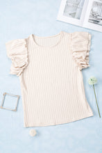 Load image into Gallery viewer, Beige Ruffled Rib Knitted Short Sleeve T Shirt